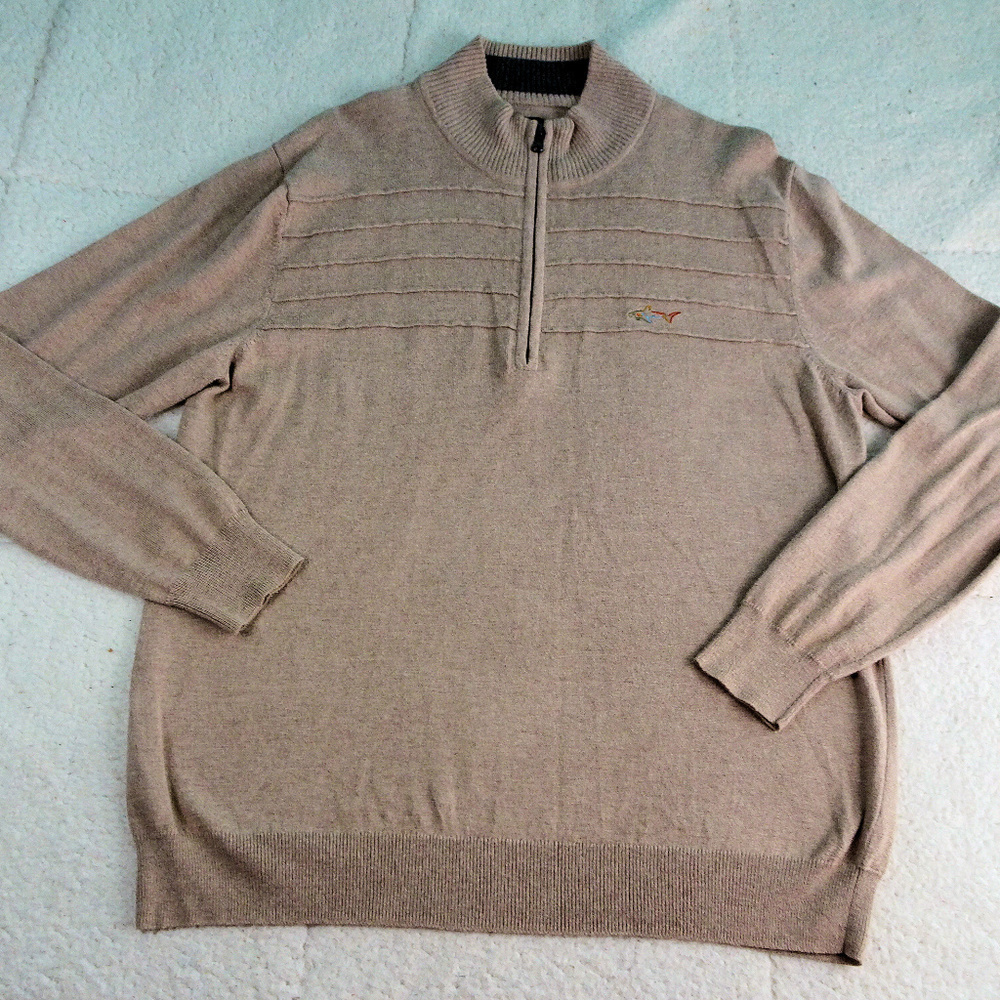Greg Norman Tan Qtr Zip Tasso Elba Pullover Large